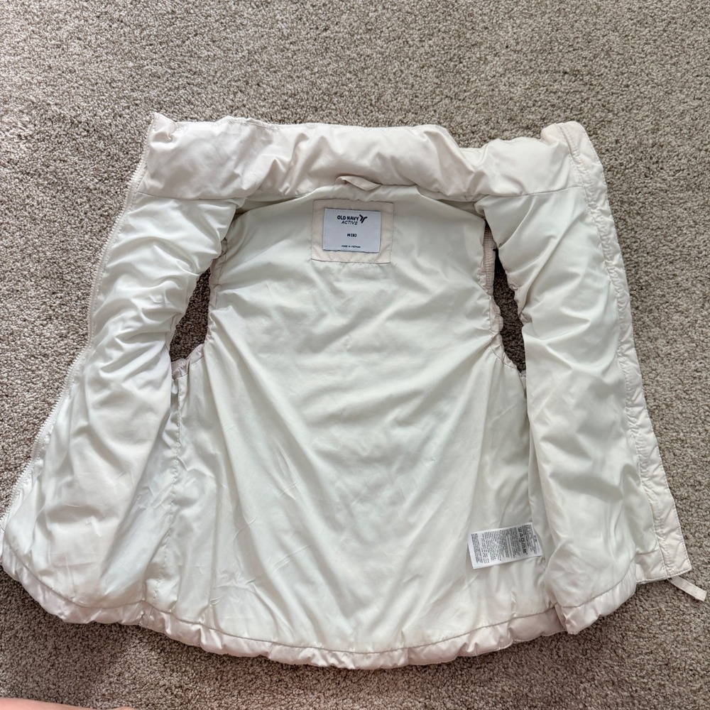 Old Navy Puffer Vest Kids Size M 8 Cream Off White Quilted Active Full Zip - Picture 4 of 6